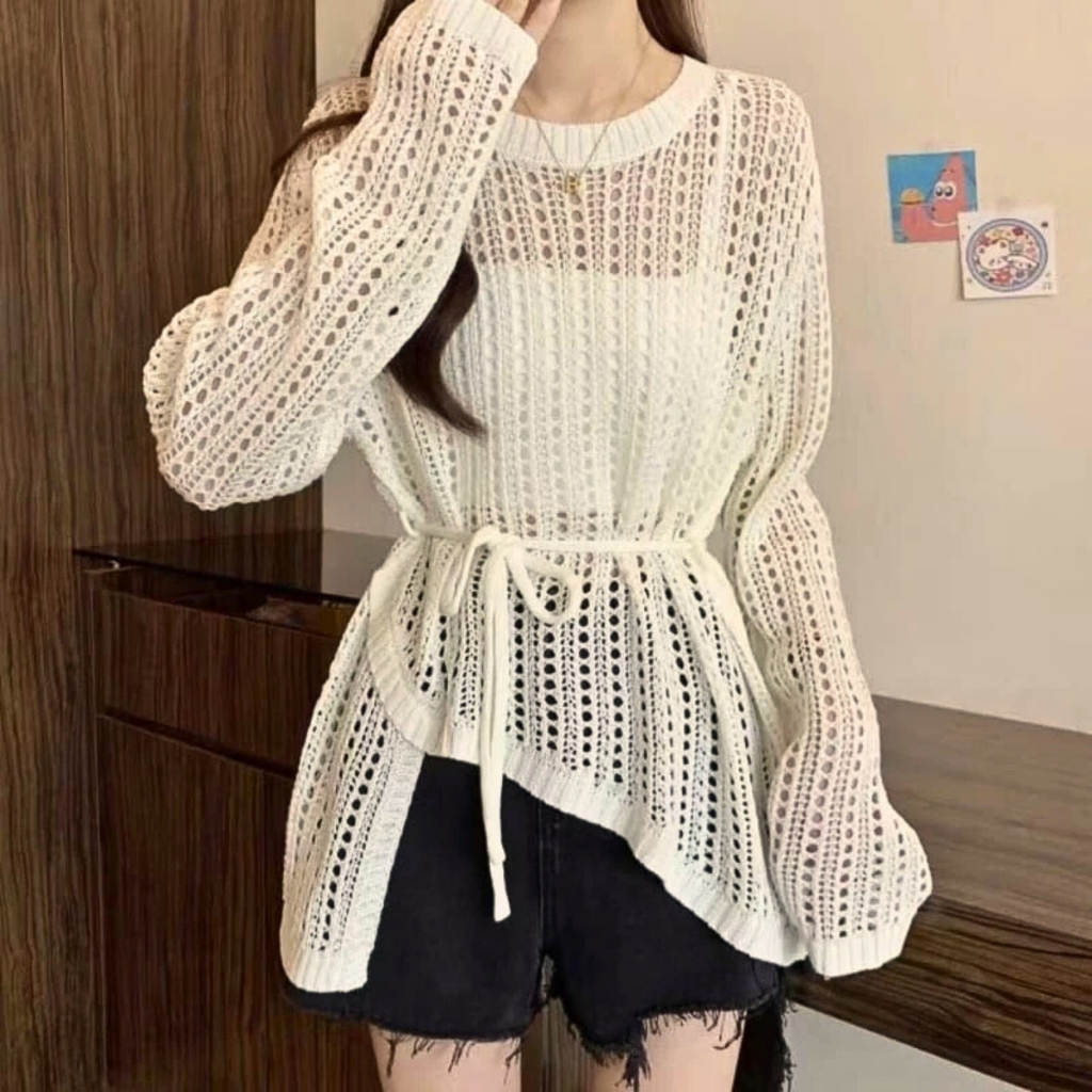 Zie Atasan Sweater Rajut Wanita Jaring tali - Outer Knit Tali korean style by Raqi Knitwear