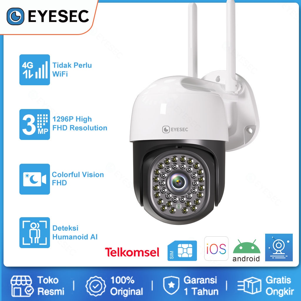 Jual Eyesec CCTV Simcard 4G 3MP FHD CCTV Outdoor Tahan Air IP66 ...