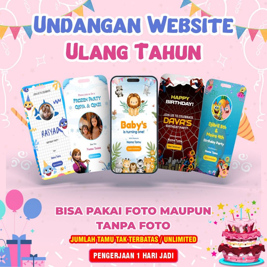 Jual Undangan Ulang Tahun Anak Digital Website Tema Karakter Perempuan ...