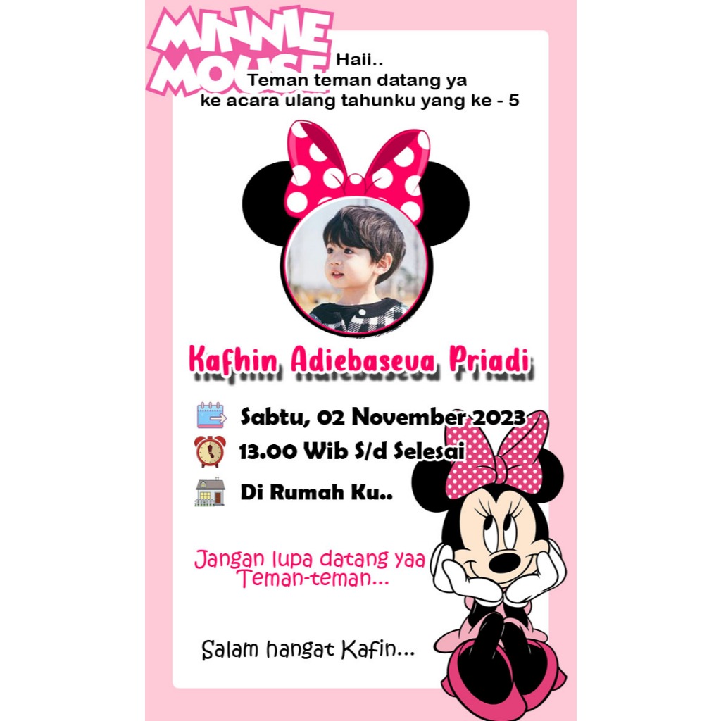 Jual Undangan ulang tahun MINNIE MOUSE PINK ( 30 PCS / 50 PCS ...