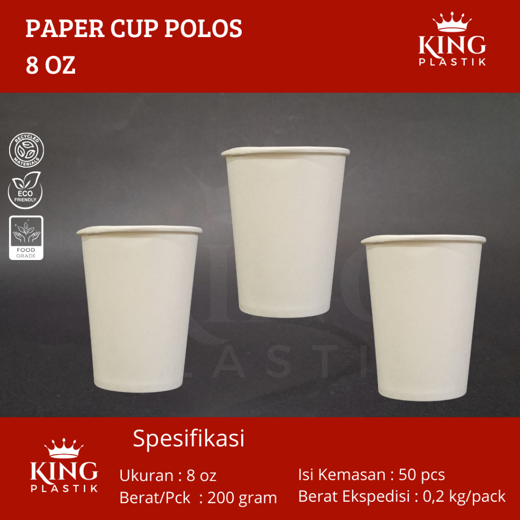 Jual Paper Cup Polos 8oz Isi 50pcs / Gelas Kertas Putih Polos 8 oz Isi ...