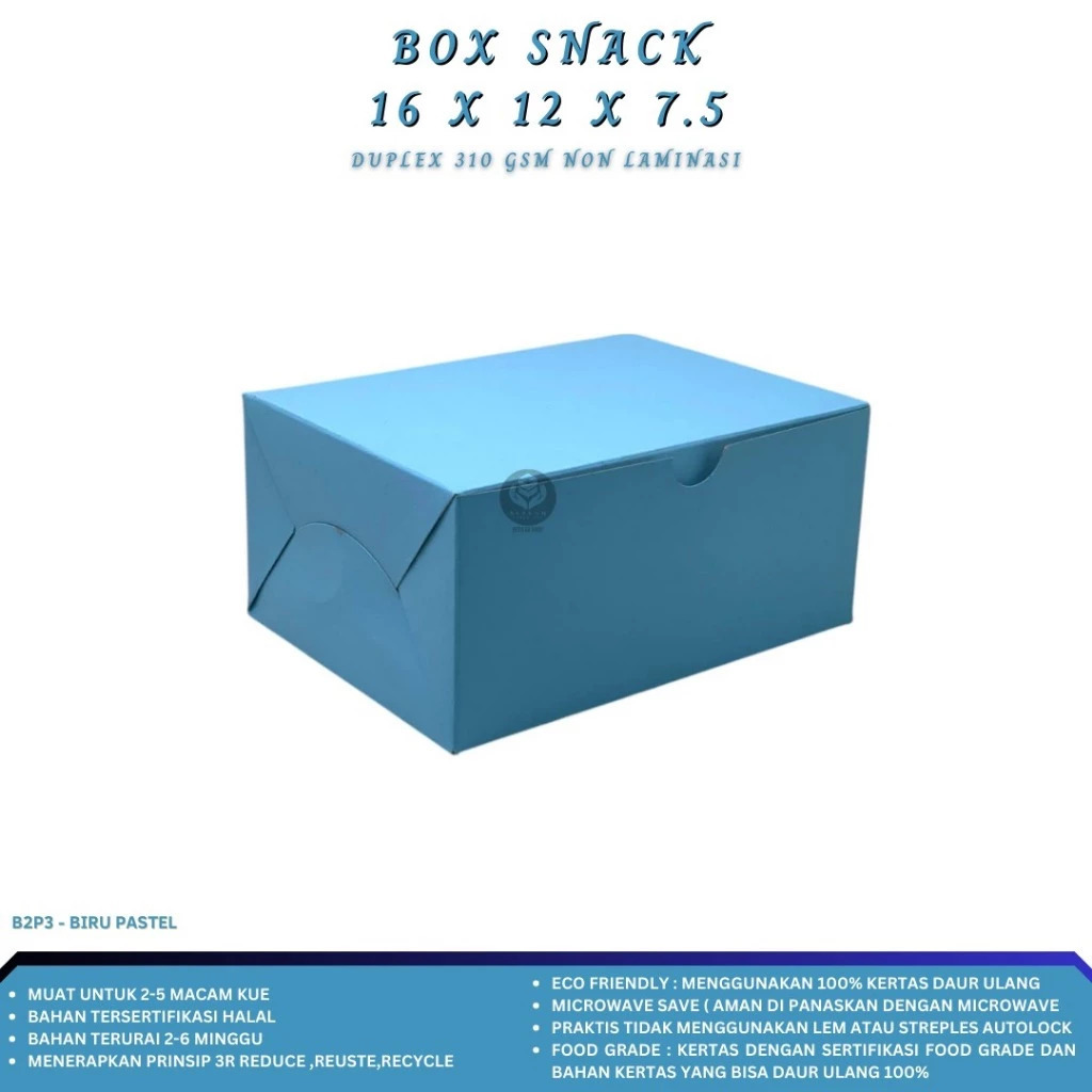 Jual Snack Box 12x16 Premium Warna Biru Non Laminasi (B2P3-16X12X7.5 Cm ...