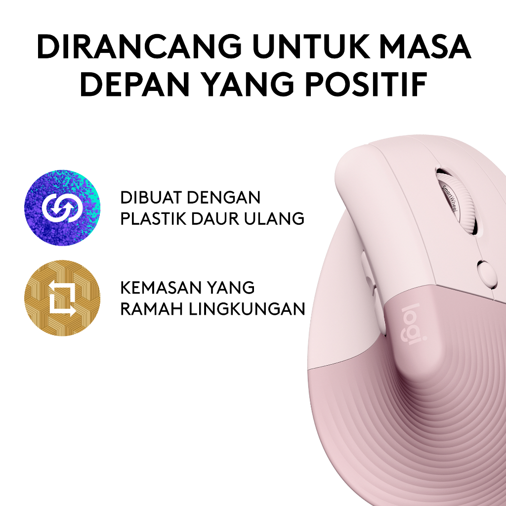 Logitech LIFT Mouse Ergonomic Vertical Wireless Bluetooth Silent - Rose (6)