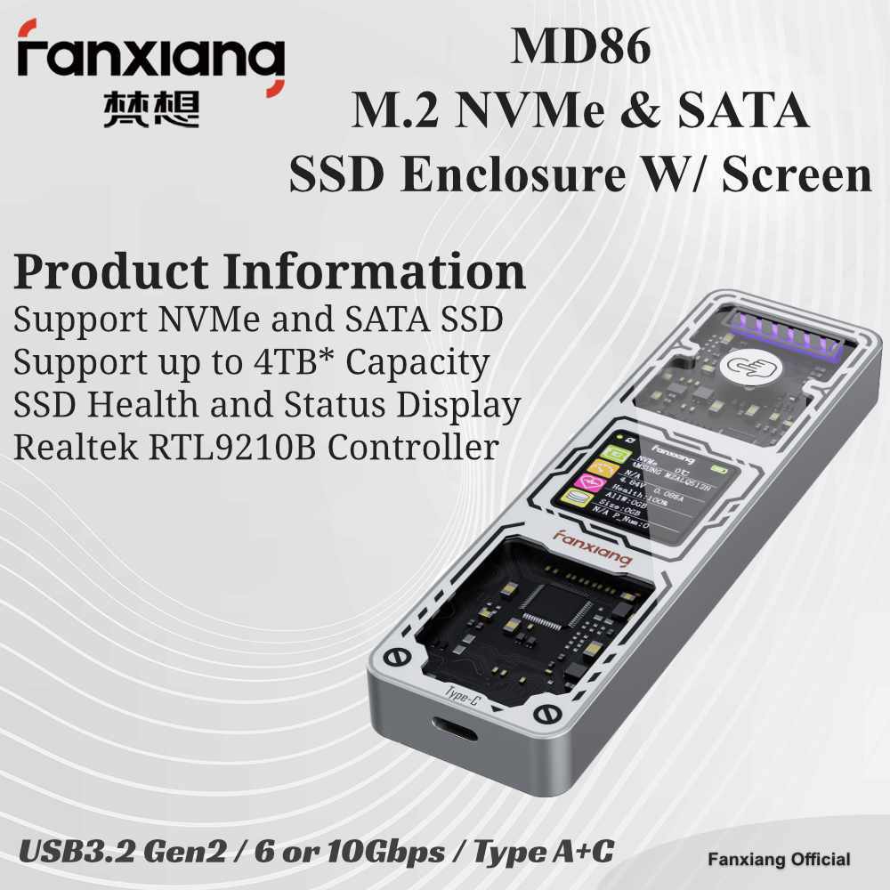 Jual Fanxiang M.2 SSD Enclosure NVMe and SATA With Smart LCD Screen ...
