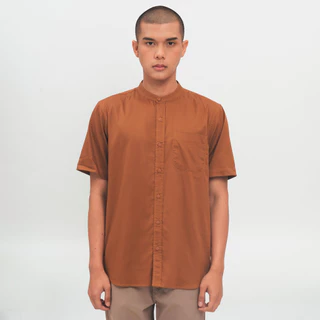 M231 Kemeja Pria Koko Shanghai Polos Pendek Coklat 0914B