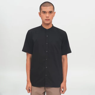 M231 Kemeja Pria Koko Shanghai Polos Pendek Hitam 0914E