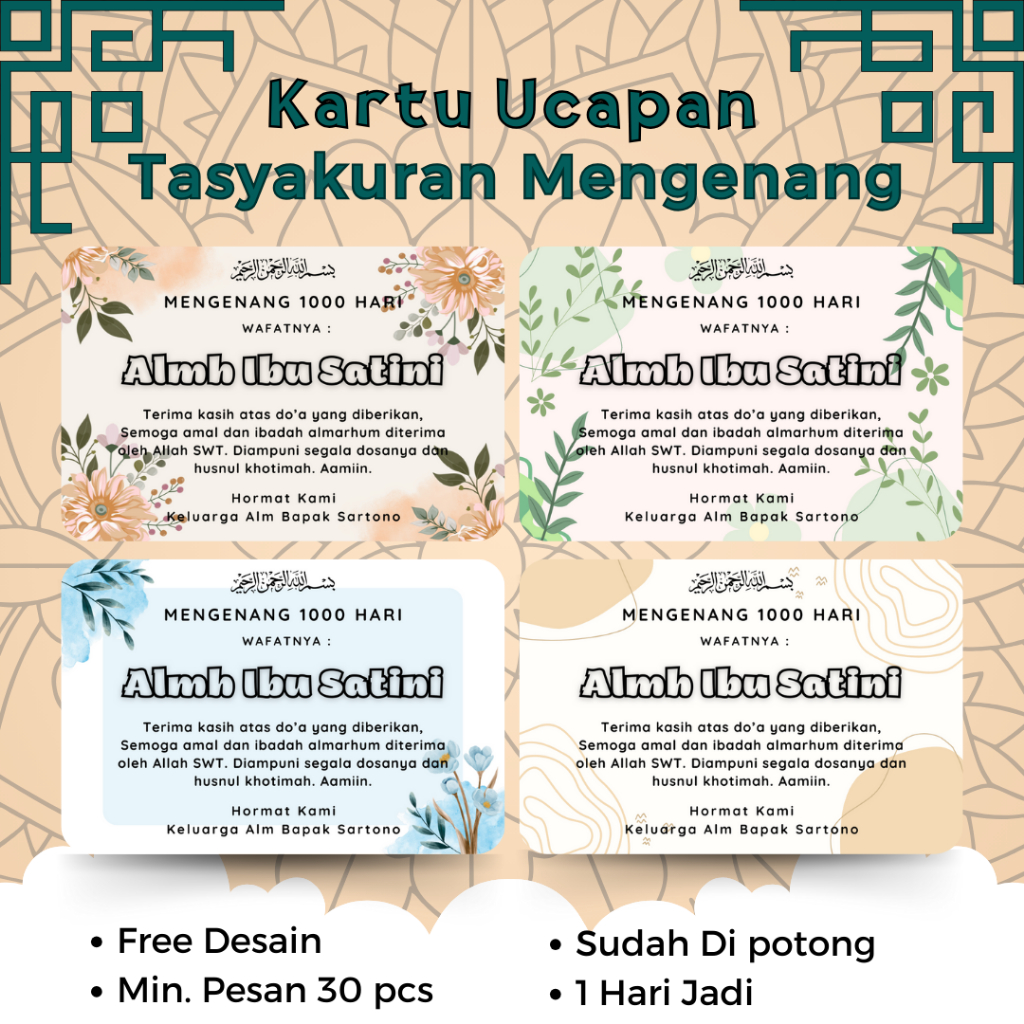 Jual KARTU UCAPAN / STICKER MENGENANG 40 HARI/ 100 HARI/ 1000 HARI ...