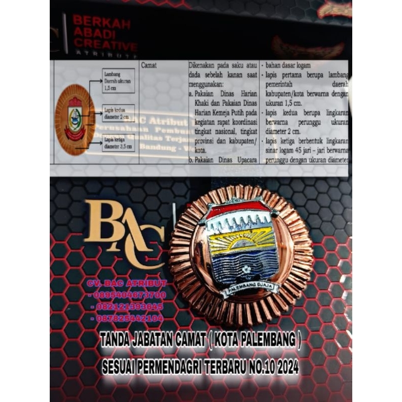 Jual TANDA JABATAN CAMAT terbaru logo kab/kota sesuai PERMENDAGRI NO.10 ...