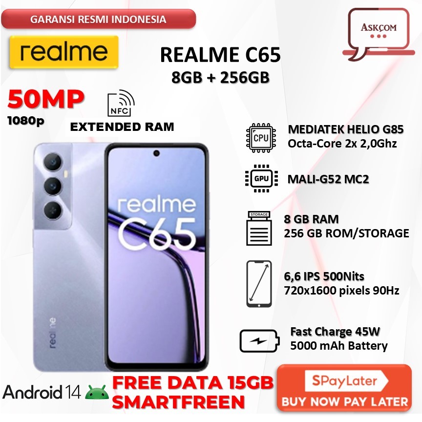 Jual REALME C65 8GB 256GB HELIO G85 50MP 5000mAh 45W STARLIGHT