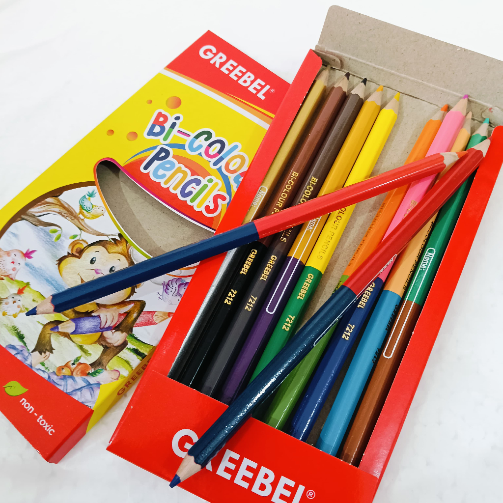 Jual PENSIL WARNA 2 SISI GREEBEL BI-COLOUR PENCILS 12 WARNA 7212 BOLAK ...