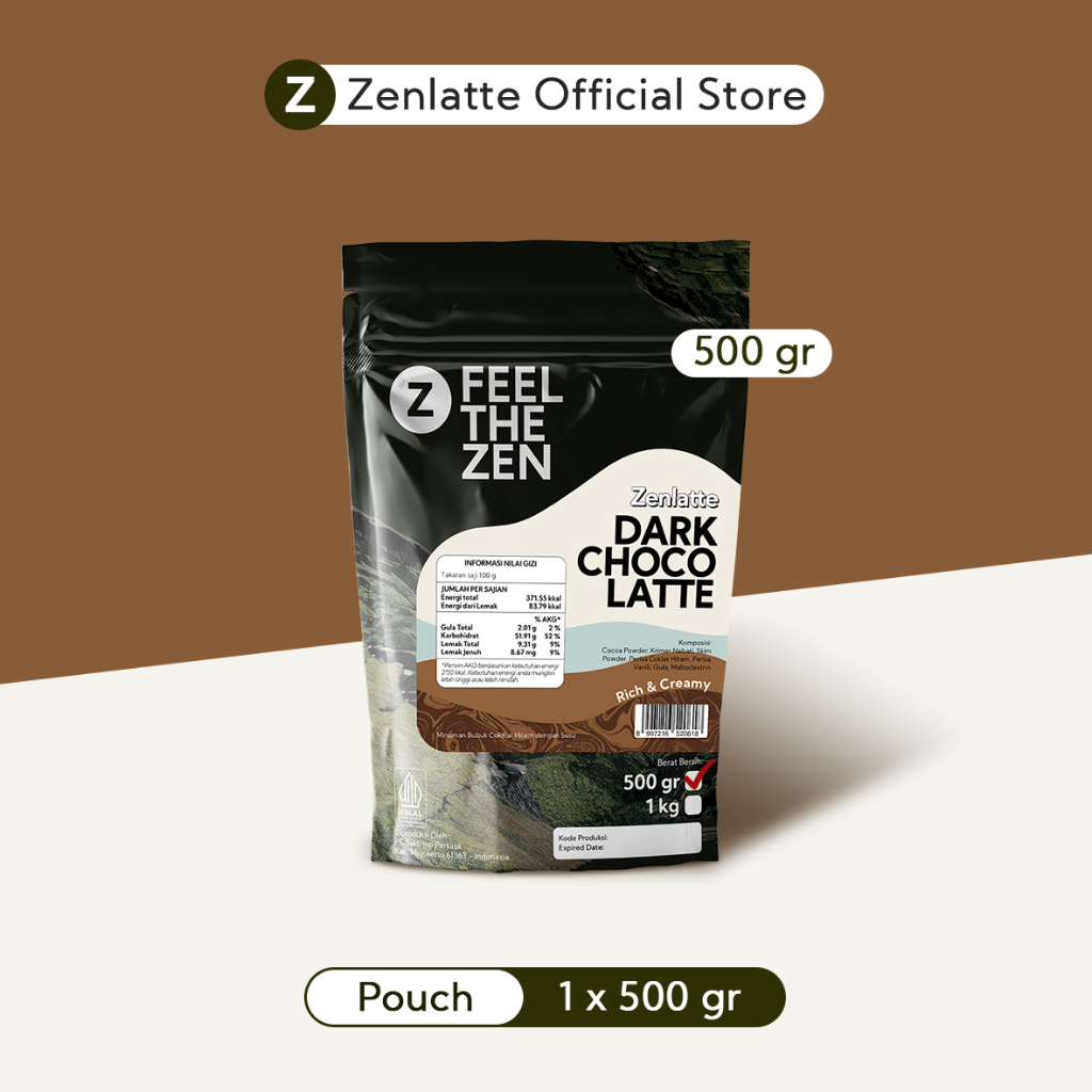 Jual Zenlatte Dark Choco Latte - Bag 500gr & 1kg | Dark Chocolate ...