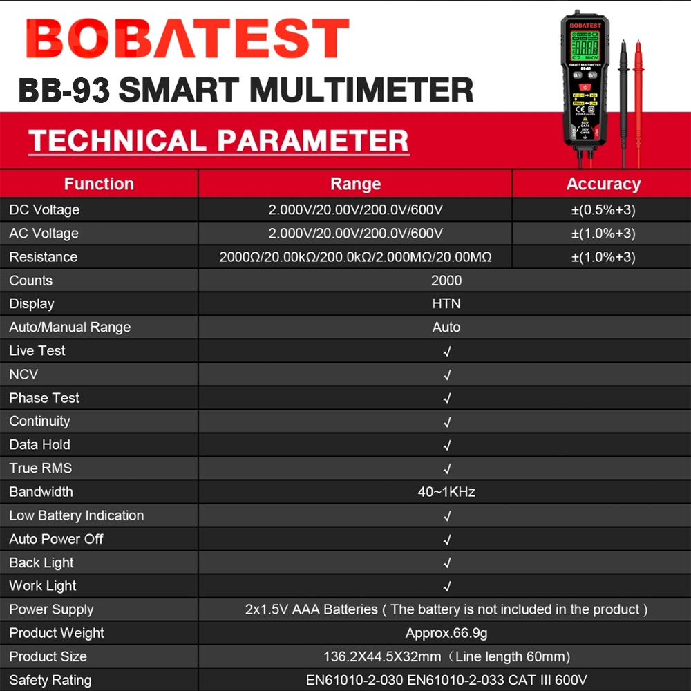Jual BOBATEST Digital Multimeter Tester Digital Pena Volt NCV AC/DC ...