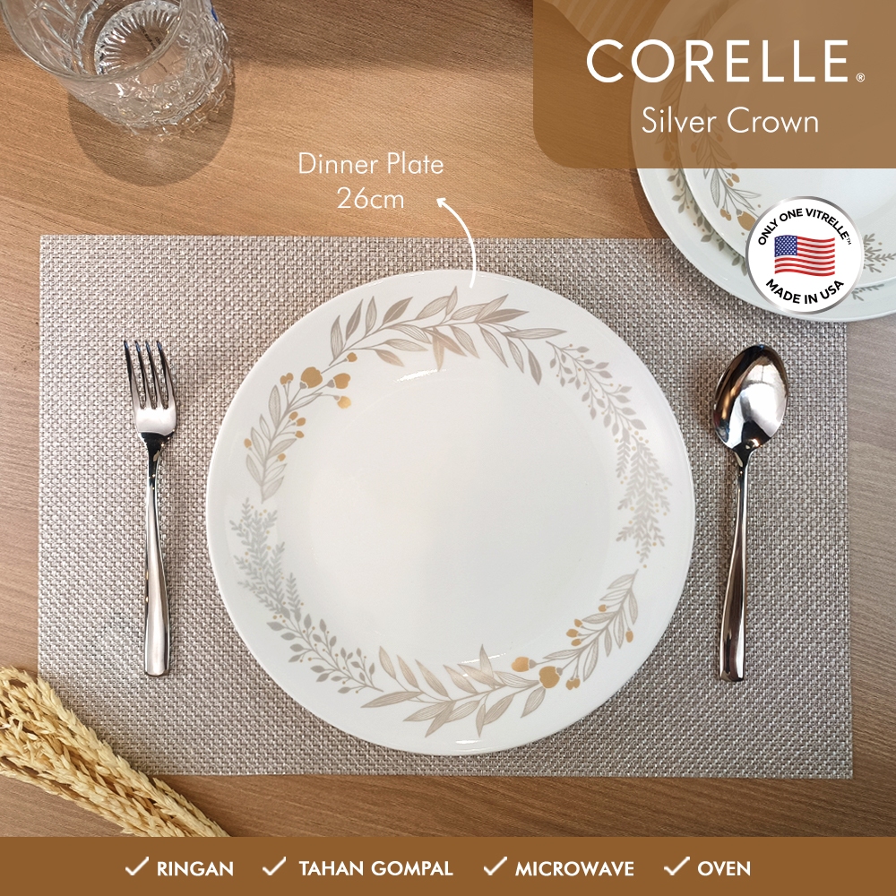 Jual CORELLE Silver Crown Dinner Plate 26cm – Piring Makan Elegan Kaca ...