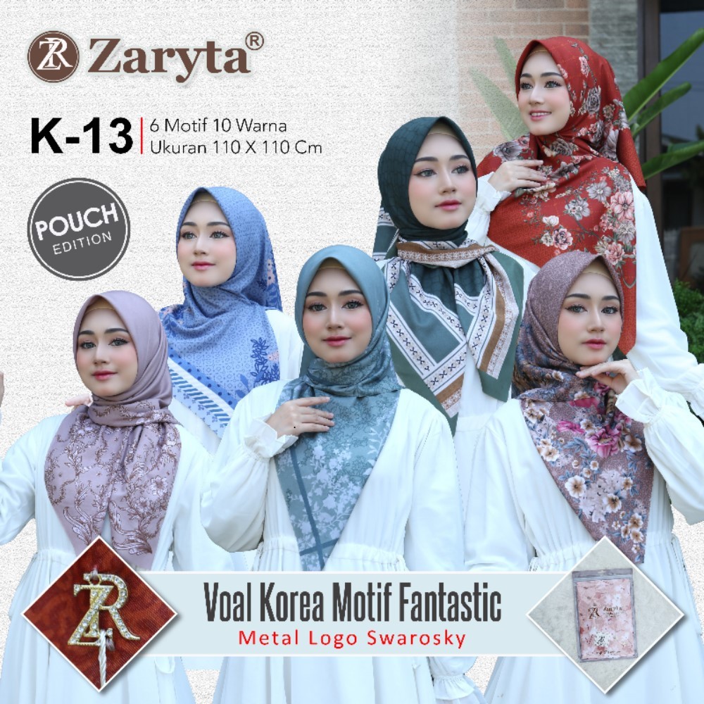 PAKET SERAGAM 10 PCS HIJAB ZARYTA POUCH SEGI4 VOAL MOTIF || HIJAB SEGI EMPAT ZARYTA POUCH EXLUSIVE