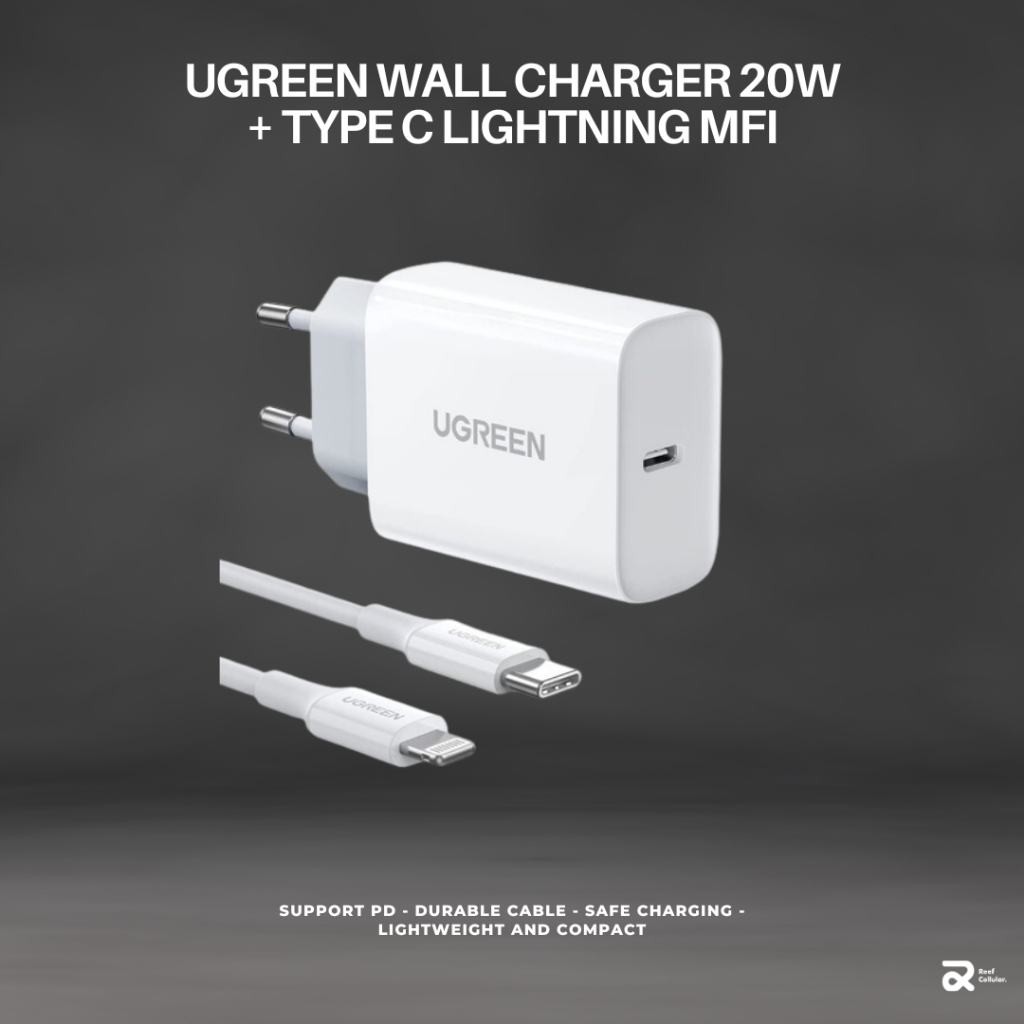 Jual Wall Charger UGREEN 20W Set USB Type C + Lightning MFi Adaptor
