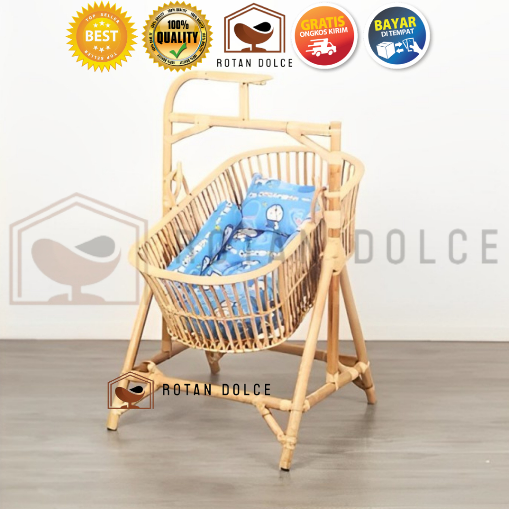 Jual Keranjang Ayunan Bayi Rotan Dengan Kasur / Tempat Tidur Bayi Rotan