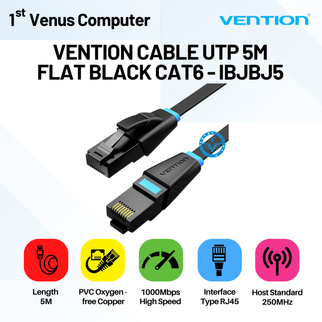 Jual Vention Kabel Lan Cat6 5M UTP FLAT Gigabit Ethernet Kabel High ...