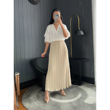 Rok Plisket Payung Wavy Rok Plisket Premium Tebal Rok Panjang Korean Style Pleated Skirts 036