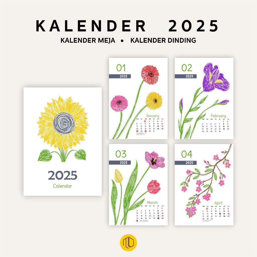 Jual Kalender Motif Bunga + Cover / Kalender Aesthetic 2025/ Kalender ...