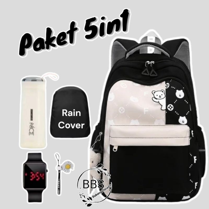 Jual BANYAK BONUSNYA Tas Sekolah Anak Perempuan SD SMP Panda Lucu - Main Image