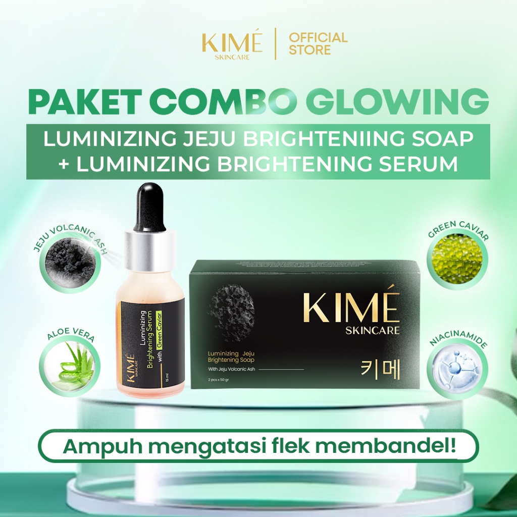 Kime Combo COllagen Brightening Serum Mini 30ML & Sabun Jeju Brightening 2in1 Penghilang Noda Hitam bekas jerawat Salmon DNA mini 30ML BPOM MUI HALAL