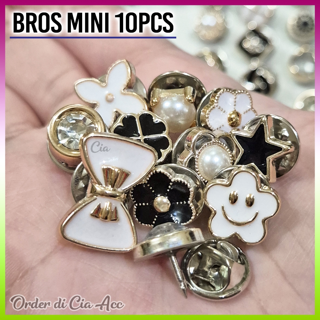 Jual Cia Bros Mini isi 10pcs Pin Motif Bross Baju Hijab Jilbab Klip ...