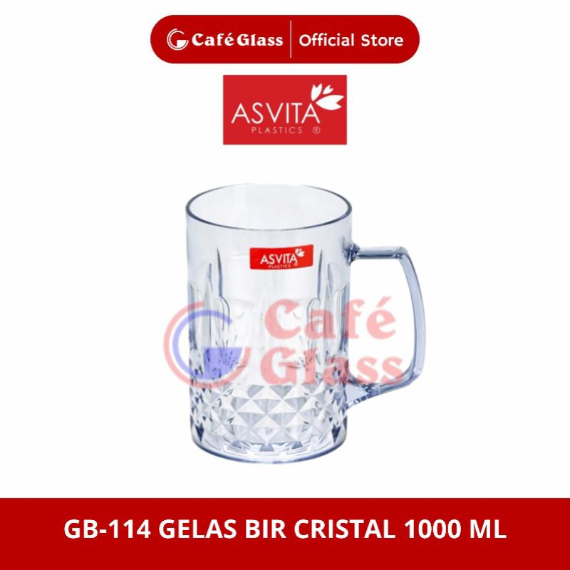 Gelas Bir Bintang Clear 1L-Gb114-Cangkir Kopi Akrilik Gagang Ga Pecah - Asvita