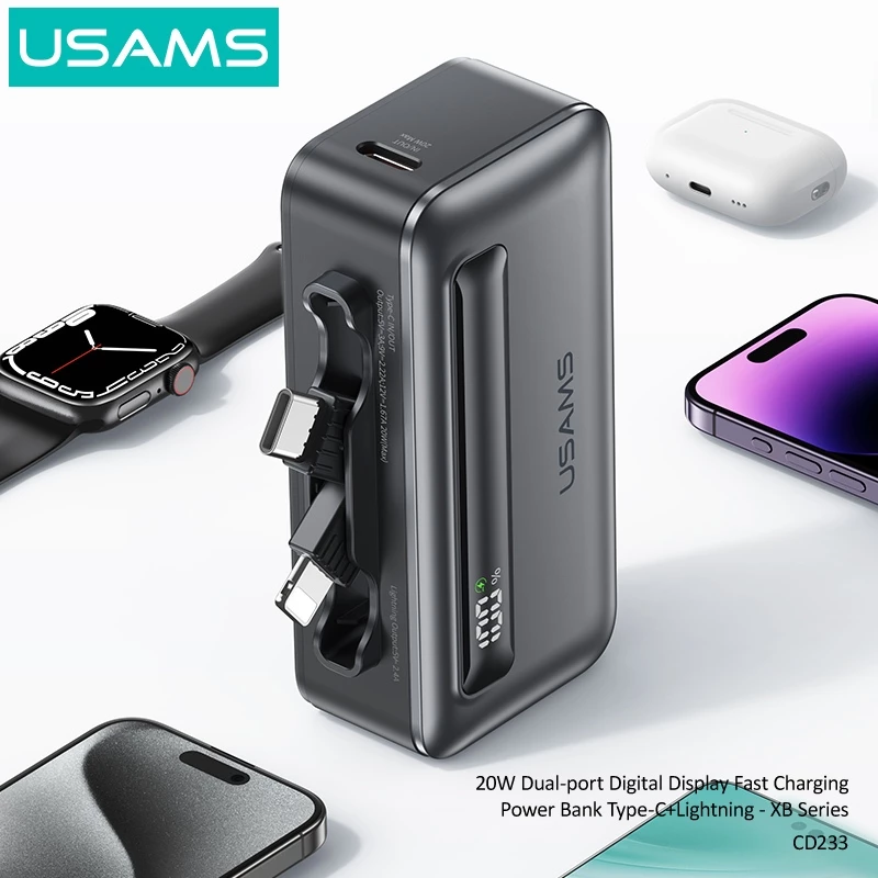 USAMS XB Series Powerbank Digital Display Type C + Lightning Fast Charging 20W 4500mAh CD233