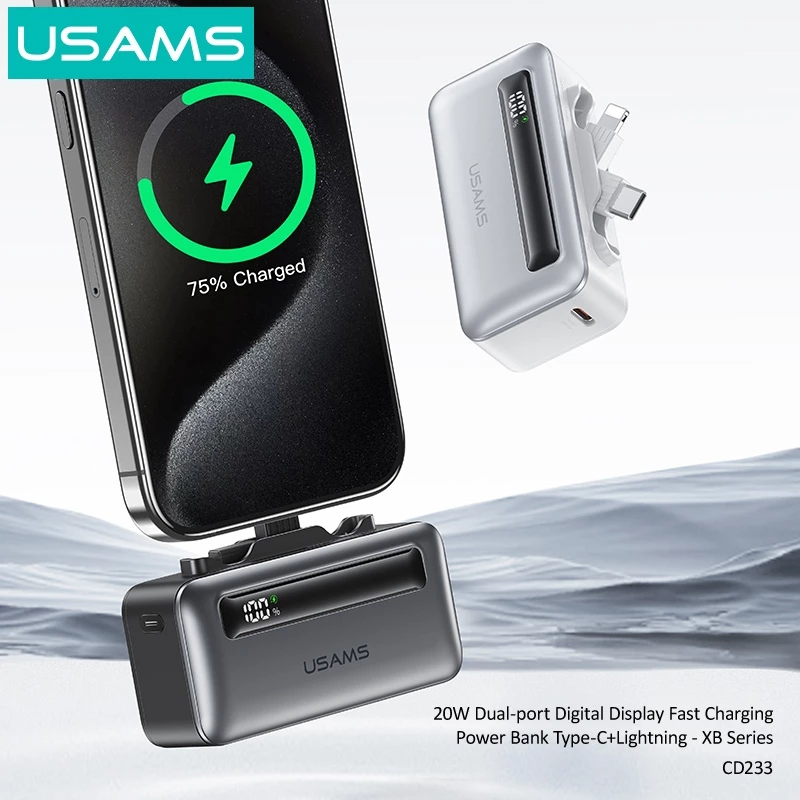 USAMS XB Series Powerbank Digital Display Type C + Lightning Fast Charging 20W 4500mAh CD233