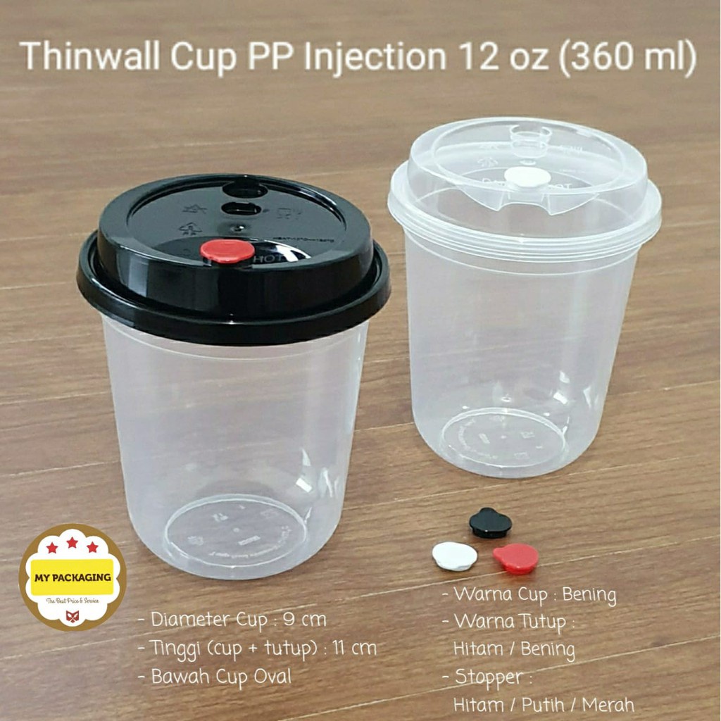 Jual Gelas Boba Cup PP Injection OVAL 3ml 12oz 25set Cuptutupstopper ...