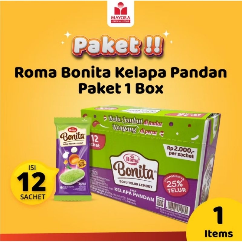 Jual Roma Bonita Kelapa Pandan Box 360g (12 Sachet @30g) | Shopee Indonesia