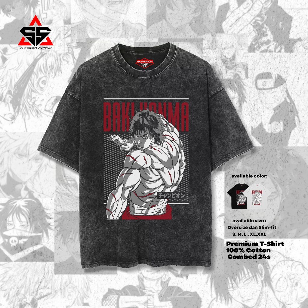 Jual Superior Kaos Anime Baki Hanma Oversize Stonewash Washed Tshirt