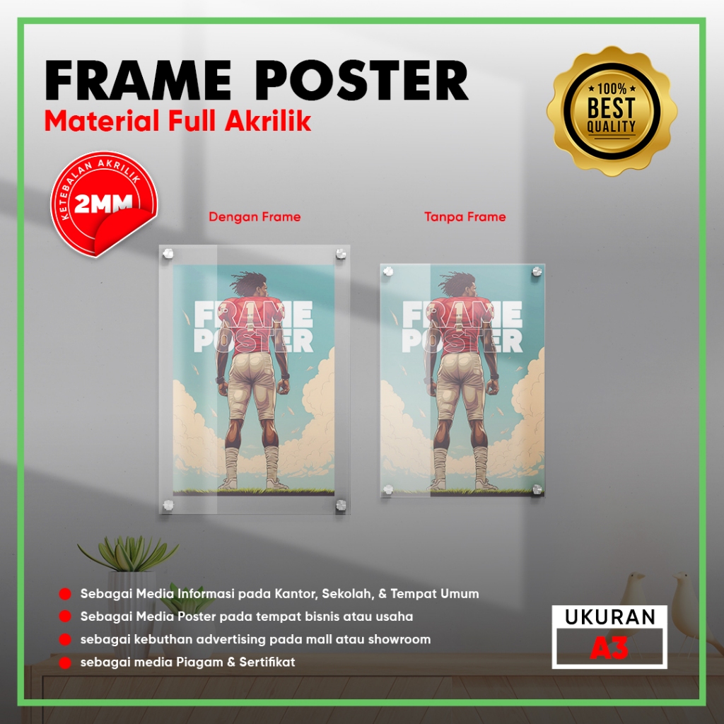 Jual Poster Frame Acrylic/Akrilik Jepit 2MM, Ukuran A3 | Shopee Indonesia