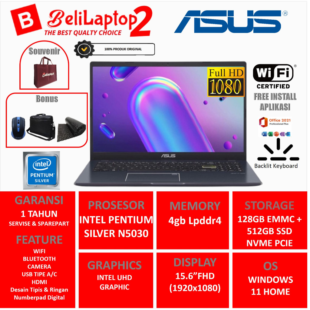 ASUS L510MA-WS21 VivoBook 15,6" FHD Pentium Silver N5030 1,1 GHz