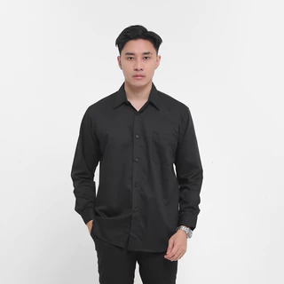 Heyplain Kemeja Lengan Panjang Hitam - Kemeja Pria Lengan Panjang