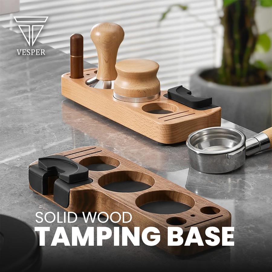 Jual universal coffee tamping mat station flimsy walnut wood / tamper