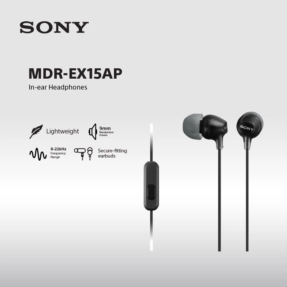Earphone Sony MDR-EX15AP Handsfree In-ear With Microphone - Black SONY Earphone Headset Headphone Original