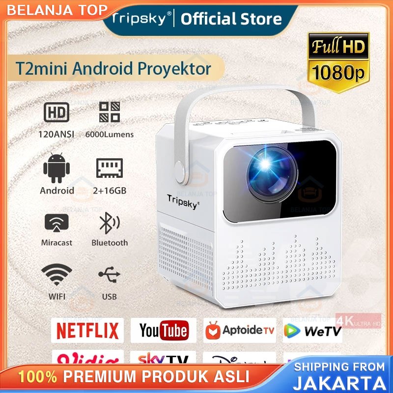 Jual Tripsky T2mini Proyektor Android TV 1080P Smart Projector 6000 ...