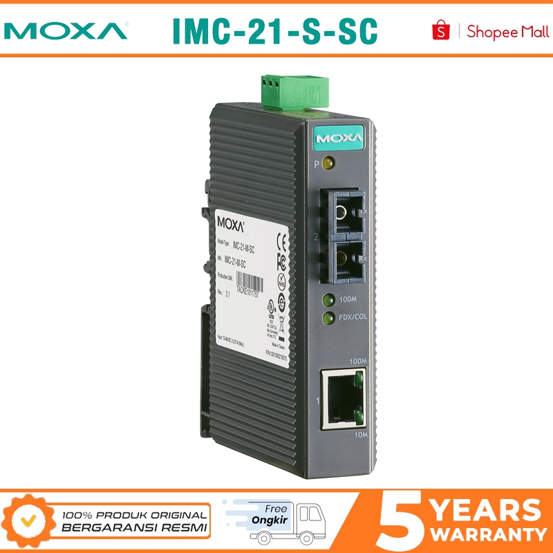 Jual MOXA Ethernet to Fiber Converter Single-Mode SC Connector IMC-21-S ...