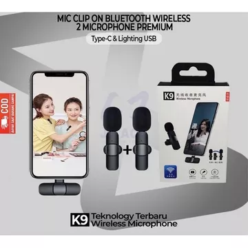 Microphone Wireless Clip On Vlog K9 2 Mic Portable (Jaya Acc)