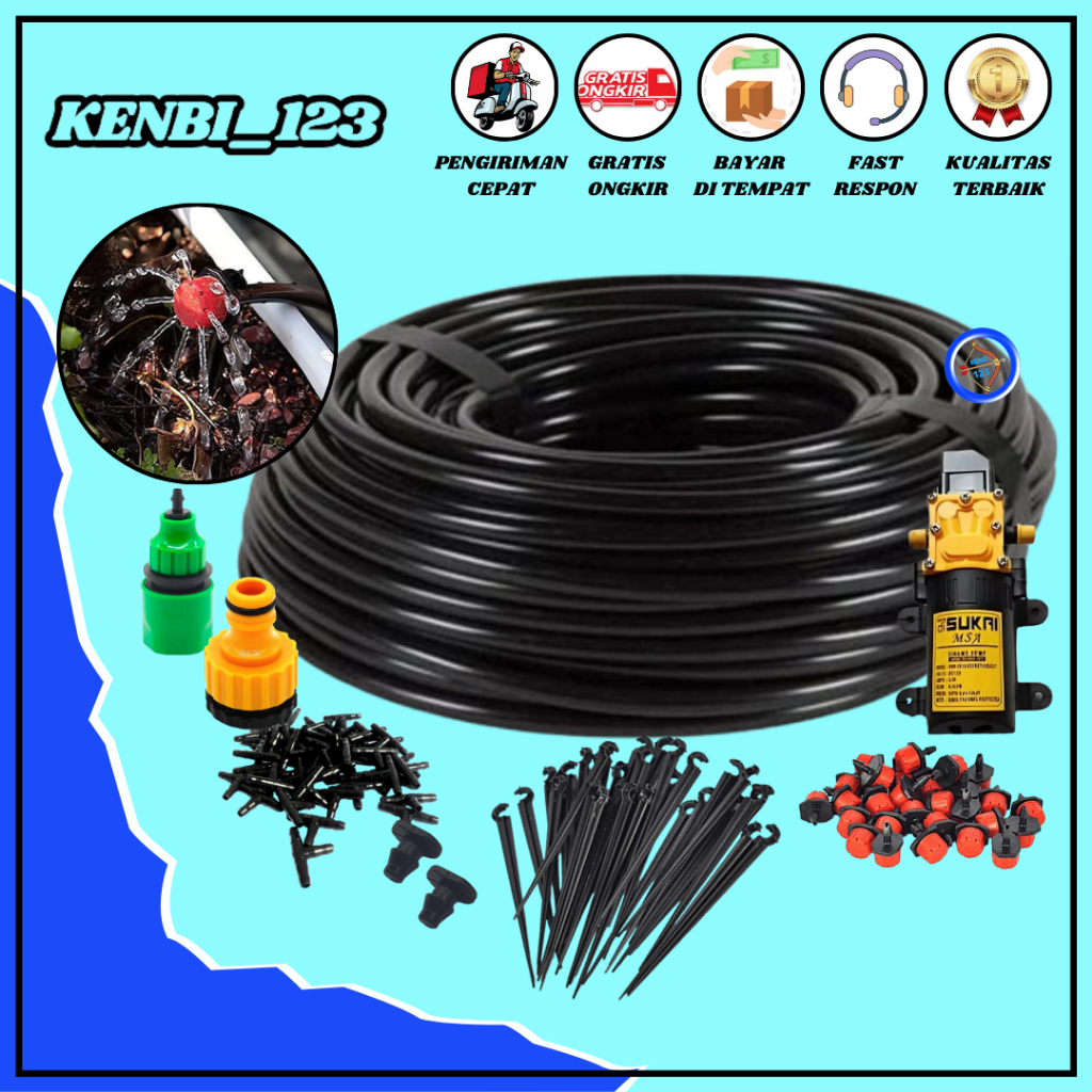 Set Sprayer Set Sprinkler Selang Irigasi 30 Set Irigasi Alat Siram Penyiram Set Misting Alat Siram Otomatis Tanaman Tetes BULAT MERAH+ DINAMO 80 PSI KENBI_123