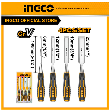 Jual Pahat Tatah Ukir Kayu 4 Pcs Wood Chisel Set INGCO HKTWC0401 ...
