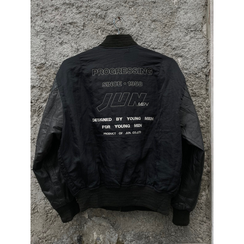 Jual Vintage bomber jacket leather sleeve by JUN MEN (Jun Takahashi ...