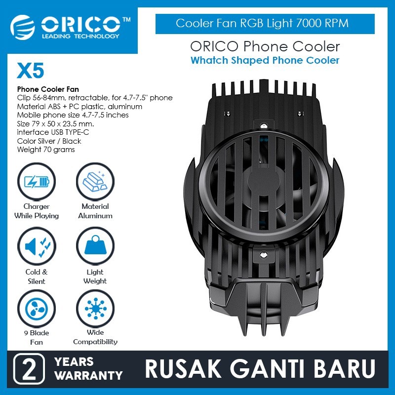 Jual ORICO Phone Cooler Fan RGB Light 7000 RPM - X5 | Shopee Indonesia