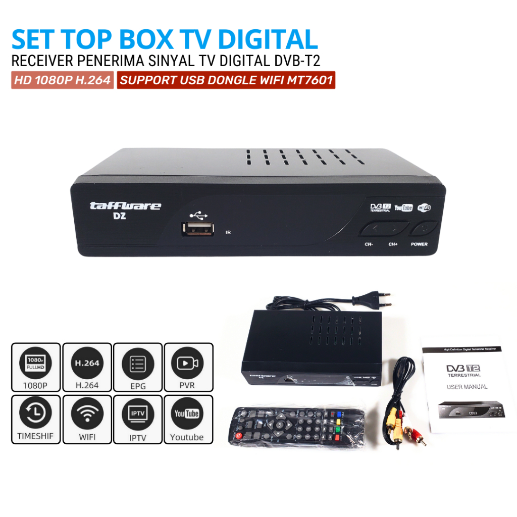 Jual SET TOP BOX TV DIGITAL TAFFWARE DZ HD 1080P DVB T2 / SET TOP BOX ...