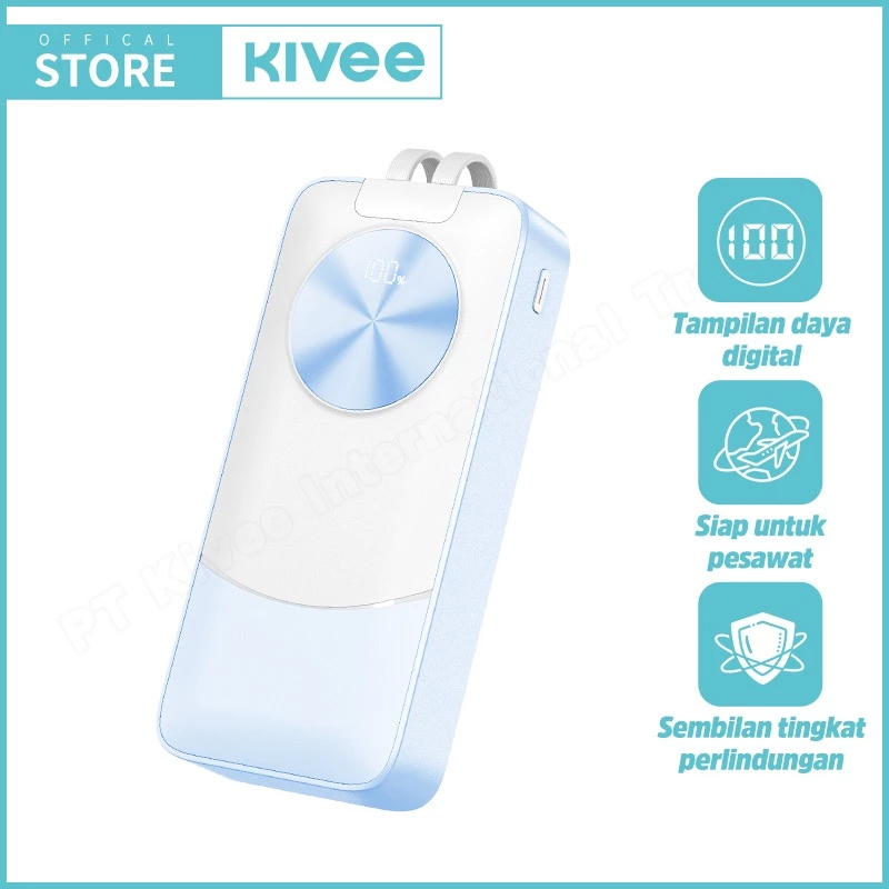KIVEE Powerbank 20000 mAh with Kabel Data Fast Charging 22.5W LCD Garansi 1 tahun