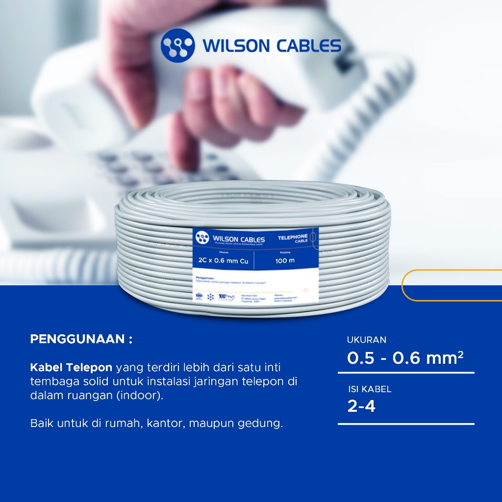 Jual WILSON CABLES - Kabel Telepon 2C x 0.6 mm (100 Meter) - Kabel ...