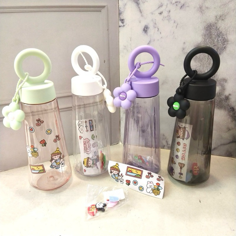 Jual Botol Flower 500ml Bening Oval free stiker lucu | Shopee Indonesia