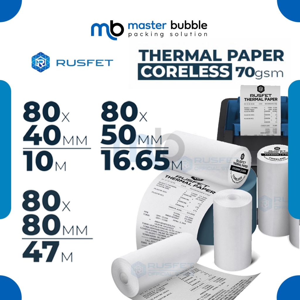 Jual Kertas Termal Label 8CM RUSFET Sticker Paper Thermal Printer Resi ...