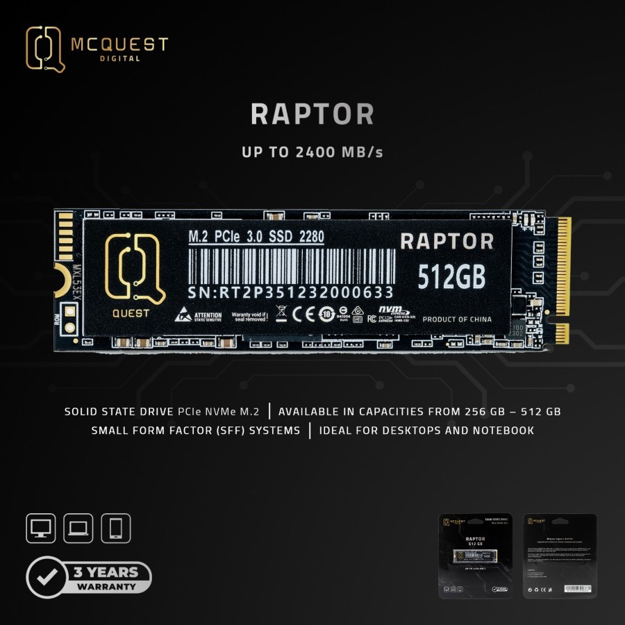 Jual SSD MCQUEST RAPTOR 512GB M.2 NVME (2400MB/s) | Shopee Indonesia